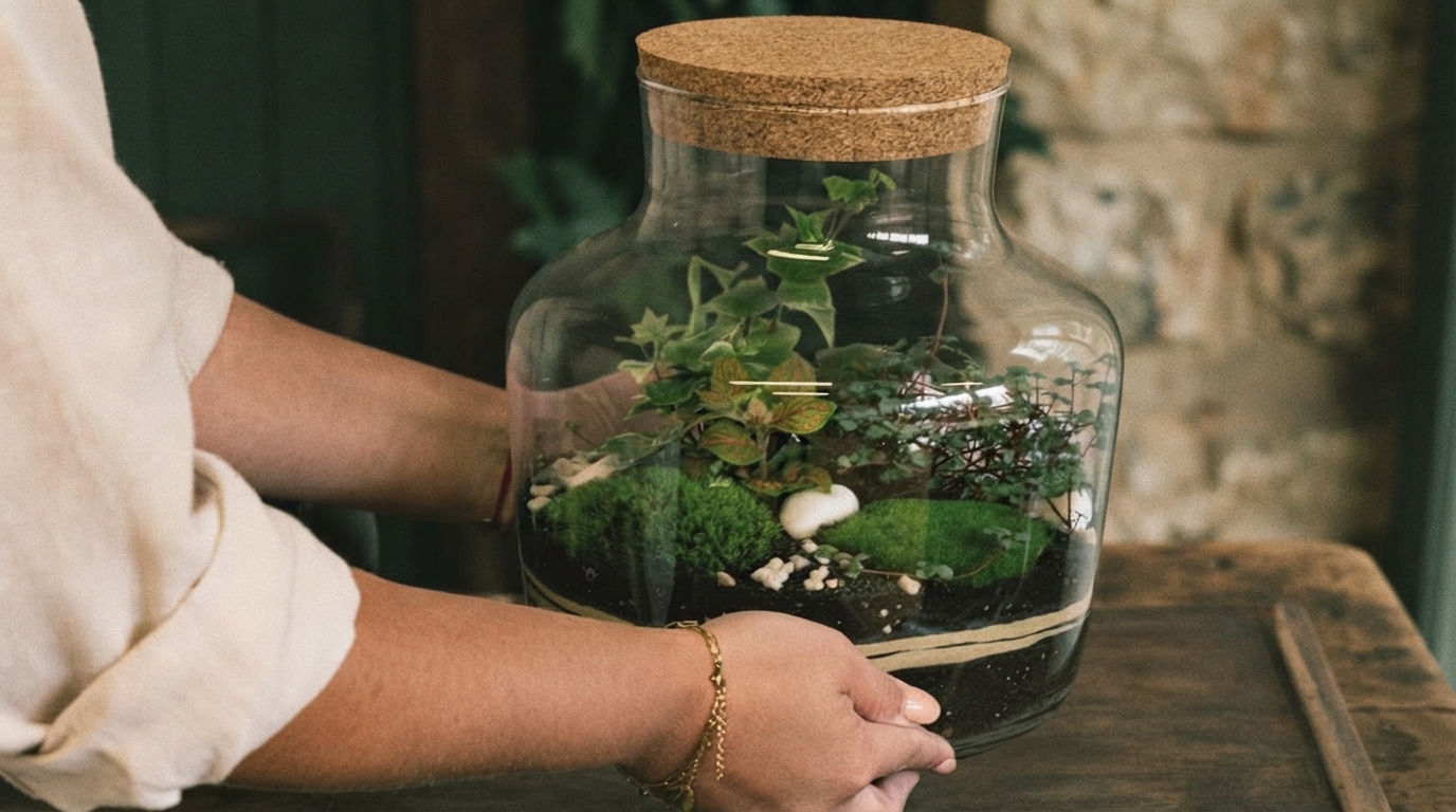 Editorial illustration for How to Build a Self-Sustaining Closed Terrarium: Layers, Plants, and the Care That Keeps It Alive
